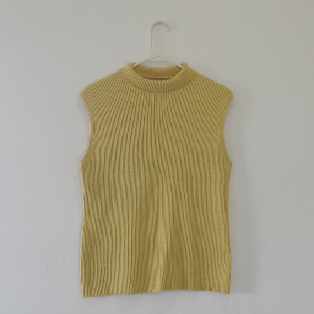 CHICOS Yellow Knit Turtleneck Sweater Vest
